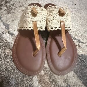 Fergalicious Brown and Cream Crochet Sandals Size 9